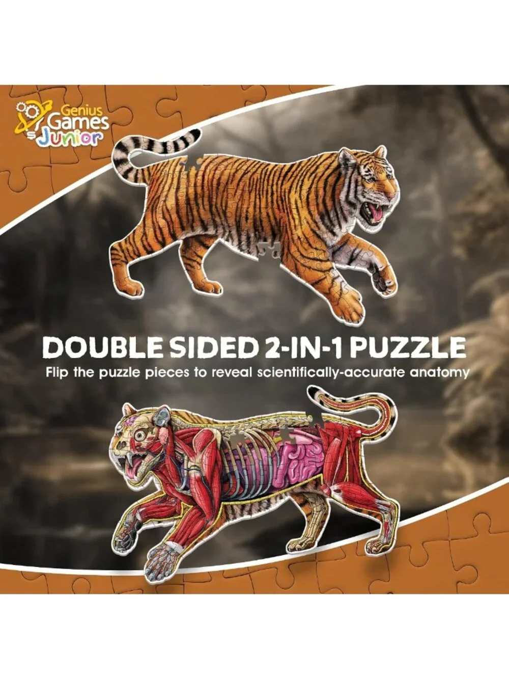 Large 100-Piece Tiger Anatomy Floor Puzzle | Double-Sided Jigsaw for Kids